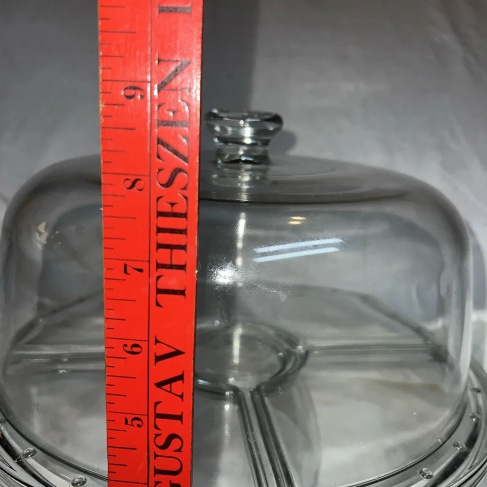 NIB Gallerie Glass Pedestal Cake‎ Plate W/ Dome Cover 4-in-1 Bowl, Divided Plate